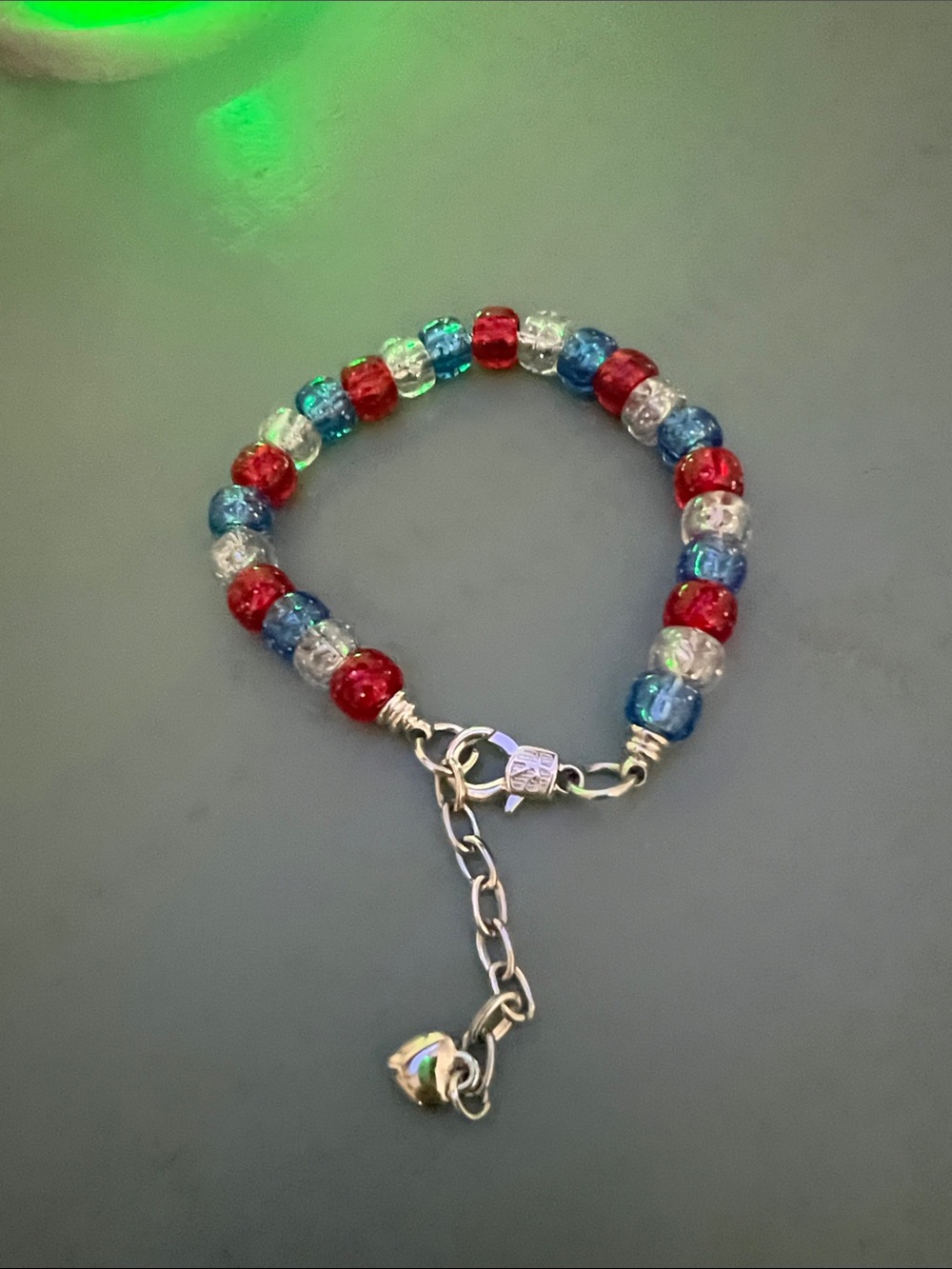 Beaded Glass Bracelet in Red, Blue & Clear - Women Jewelry